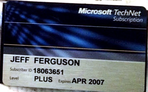 Microsoft TechNet Plus subscription card