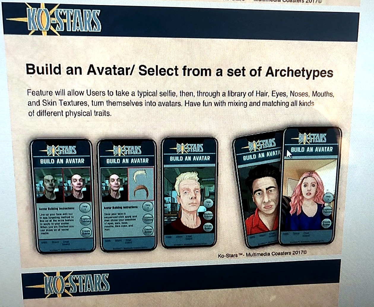 KO-STARS 'Build an Avatar' feature — selfie to illustrated avatar