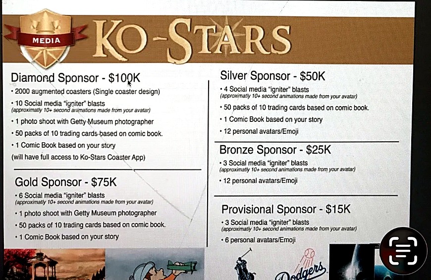 KO-STARS Multimedia Coasters sponsorship tiers — Diamond, Gold, Silver, Bronze, Provisional