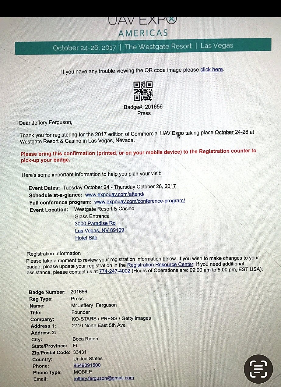 UAV Expo Americas 2017 press-badge confirmation, KO-STARS / Getty Images
