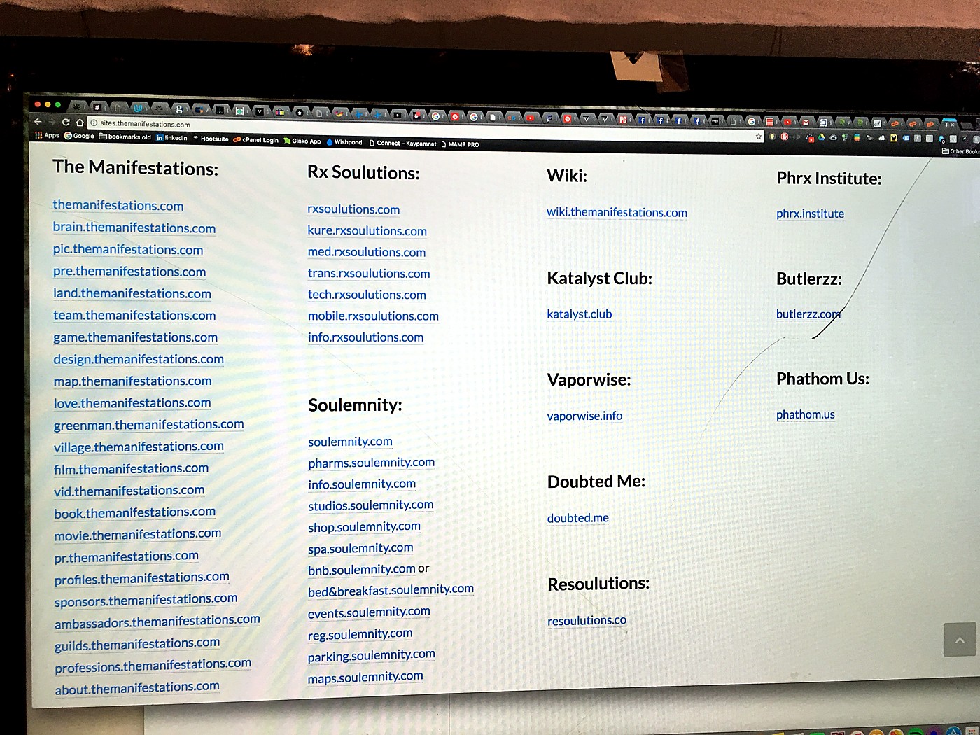 The Manifestations multisite platform sitemap