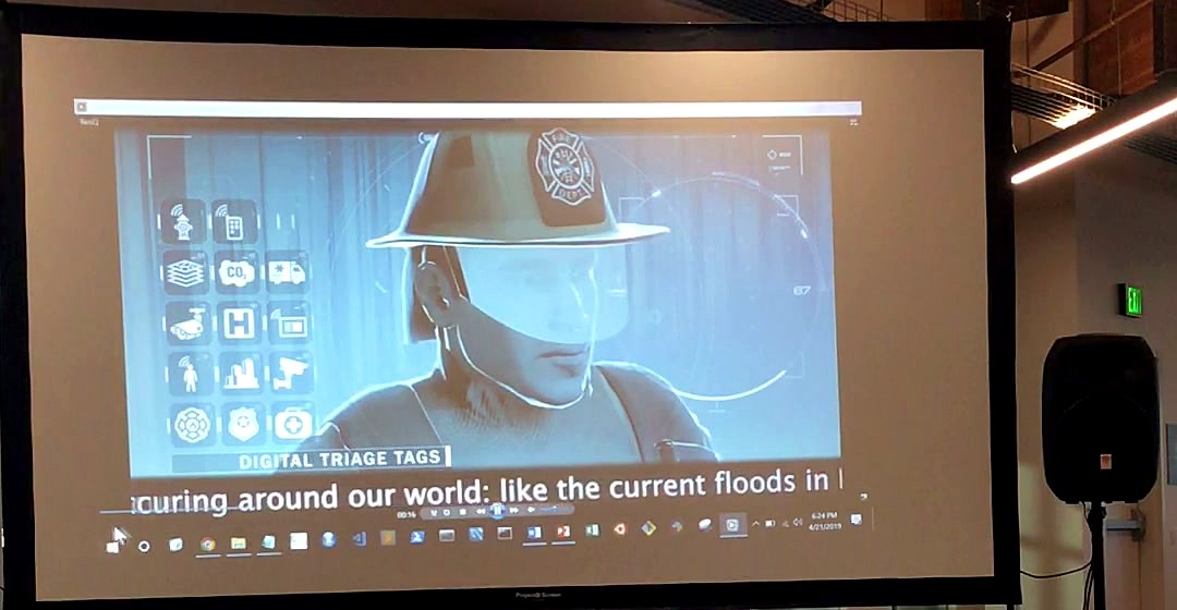 ResQ digital triage tags — AR HUD over a firefighter
