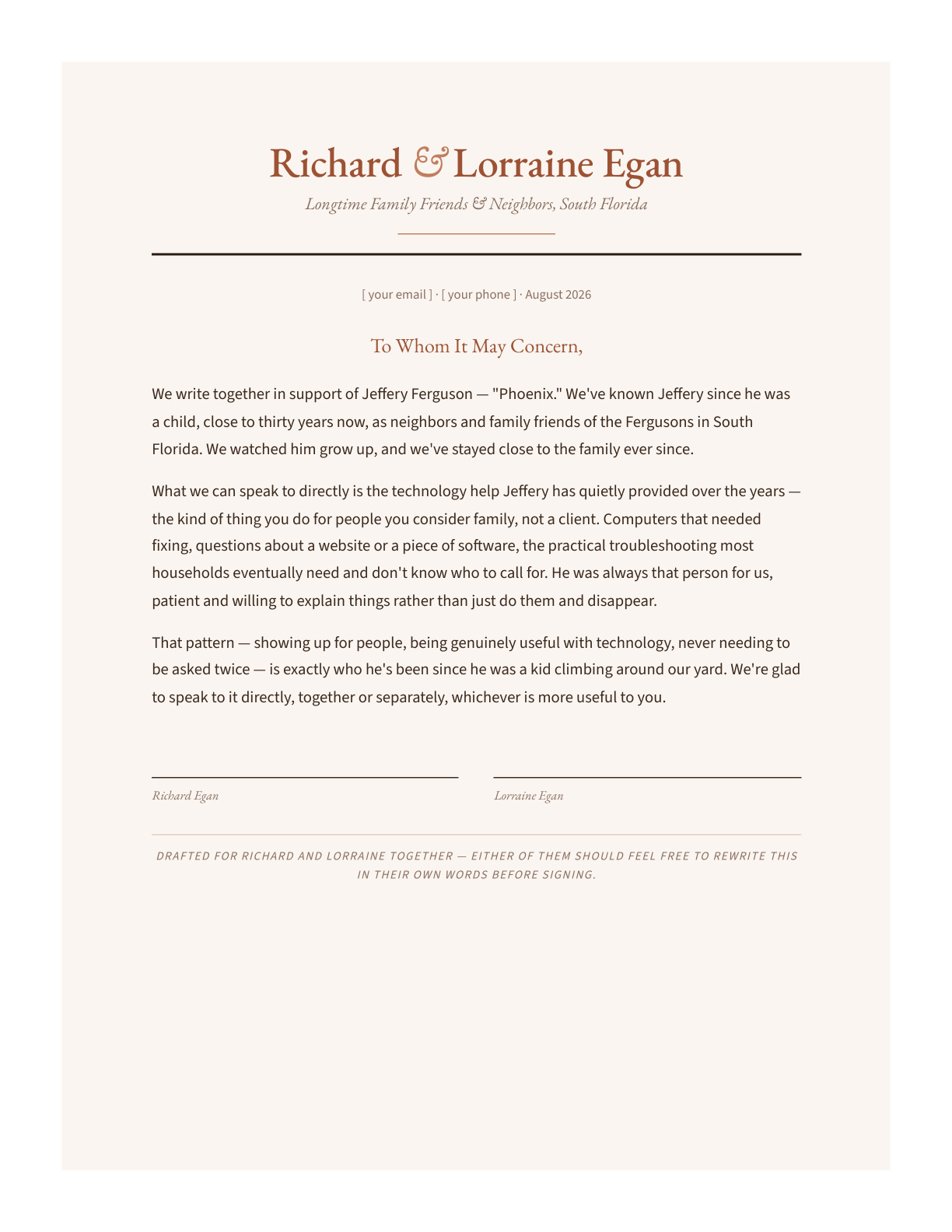 Richard and Lorraine Egan — page 1